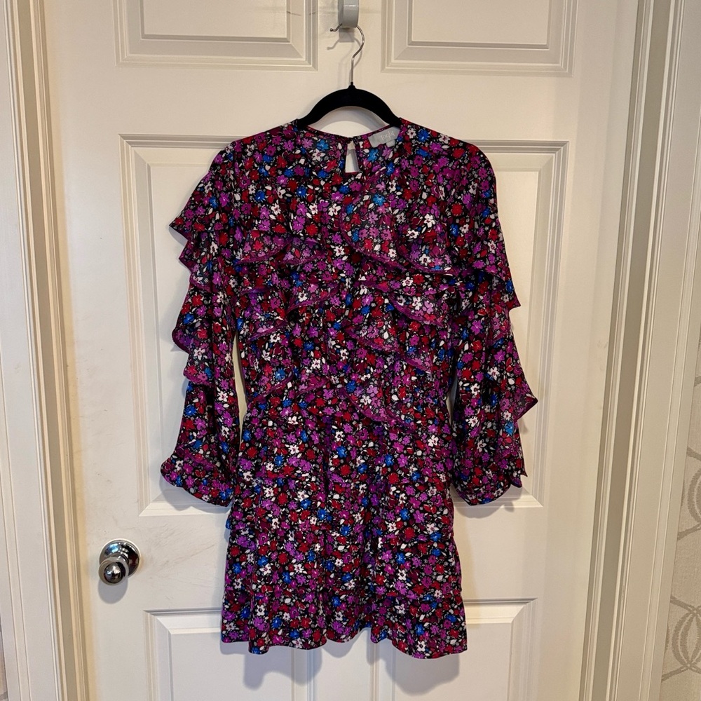 Ladies' Purple Floral Ruffle Dress, Size 38M